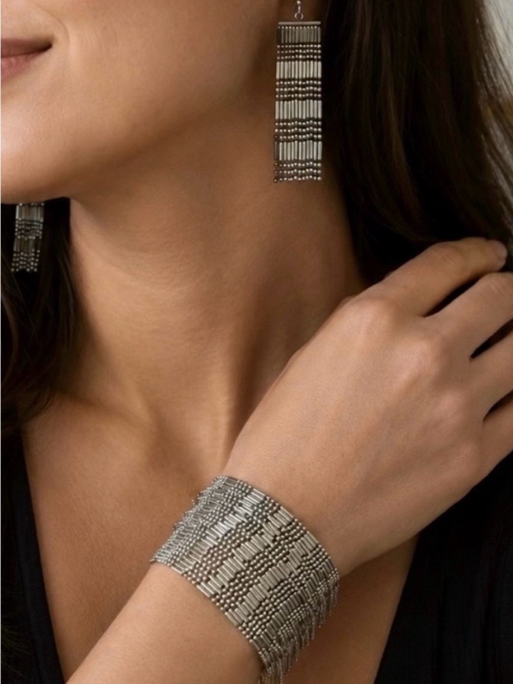 Plunder Silver-Tone Mesh Fringe Bracelet and Earring Set